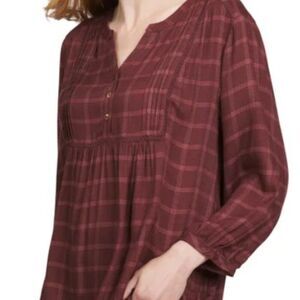 WRANGLER Ladies Brown Rust Plaid Blouse Sz L (12-14) Popover Tunic Shirt Top NWT